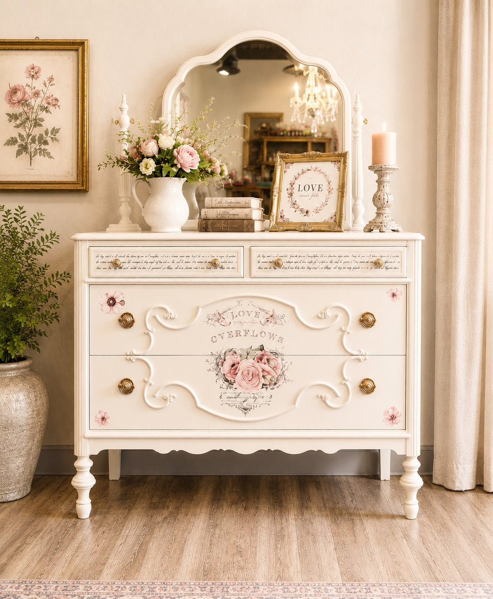 Floral dresser and mirror