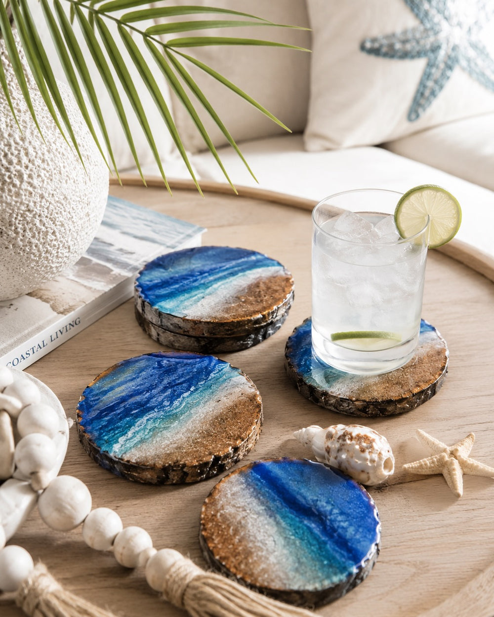 Ocean-inspired epoxy coasters