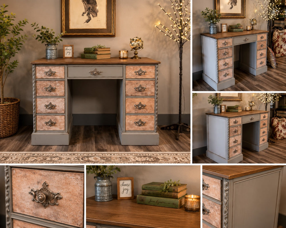 Refinished desk and decorative drawer fronts
